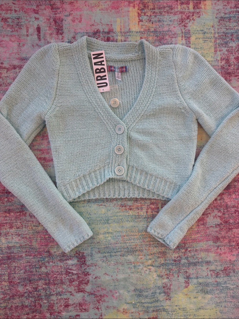 Urban Outfitters Pale Blue Cropped V-Neck Button Cardigan